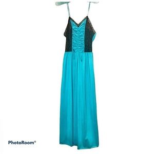 Teal Nightgown Gown Dress Lingerie Satin Polyester No Label Approx XS